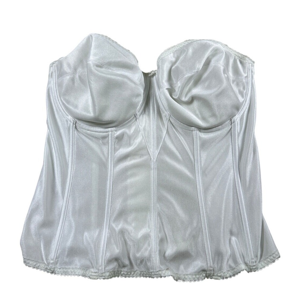Dominique Satin Longline Corset Bra 38DD White Strapless Bridal Regencycore 8950